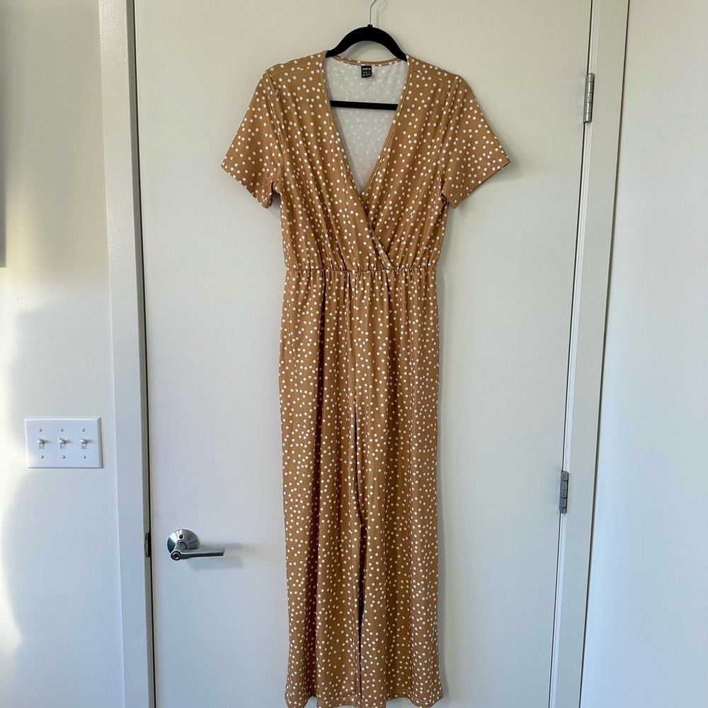 White Gold Plunge Neck Jumpsuit